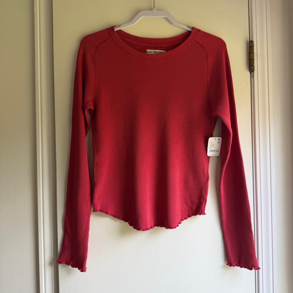 We The Free Free People Red Racer Waffle Knit Thermal Top OB2016683 Womens M
